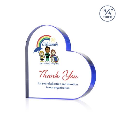 Awards and Plaques - Crystal Trophies - Davina Heart Full Color Blue Unique Crystal Trophy