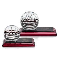 Cummins Globe on Rosewood Base Glass Trophy - Glass Trophies