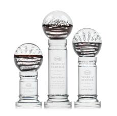 Cummins on Crystal Pedestal Base Clear Globe Glass Trophy - Glass Trophies