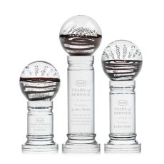 Cummins on Crystal Pedestal Base Clear Globe Glass Trophy - Art Glass Trophies