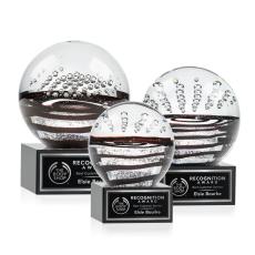 Cummins on Plated Crystal Base Black Globe Glass Trophy - Art Glass Trophies