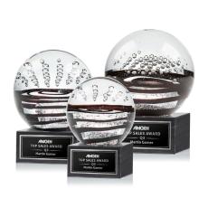 Cummins on Square Marble Black Globe Glass Trophy - Art Glass Trophies