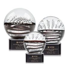 Cummins on Half Round Base Black Globe Glass Trophy - Glass Trophies