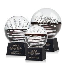 Cummins on Small Crystal Base Black Globe Glass Trophy - Glass Trophies