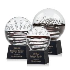 Cummins on Small Crystal Base Black Globe Glass Trophy - Art Glass Trophies