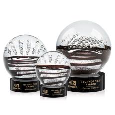 Cummins on Lockwood Base Black Globe Glass Trophy - Art Glass Trophies