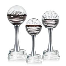 Cummins on Metal Pedestal Base Clear Globe Glass Trophy - Glass Trophies