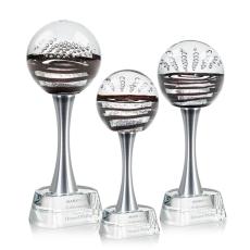 Cummins on Metal Pedestal Base Clear Globe Glass Trophy - Art Glass Trophies