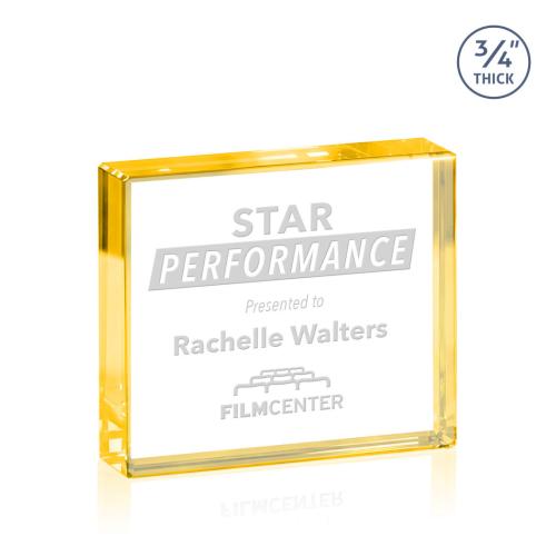 Awards and Plaques - Crystal Trophies - Crystal Paperweights - Kimble Paperweight - Gold