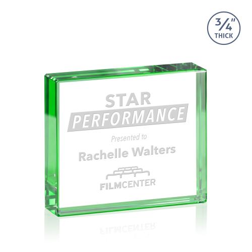 Awards and Plaques - Crystal Trophies - Crystal Paperweights - Kimble Paperweight - Green