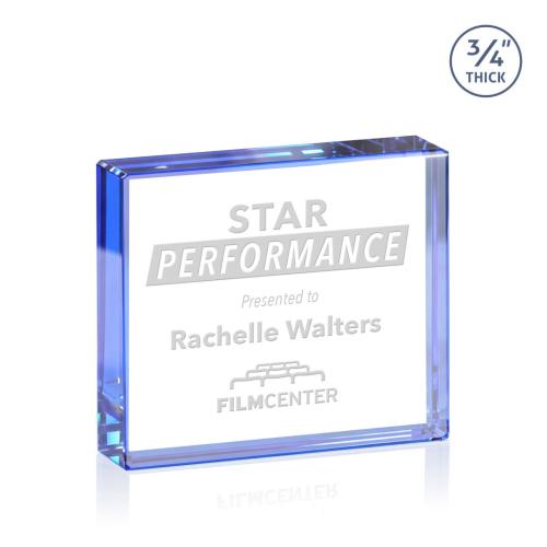 Awards and Plaques - Crystal Trophies - Crystal Paperweights - Kimble Paperweight - Blue