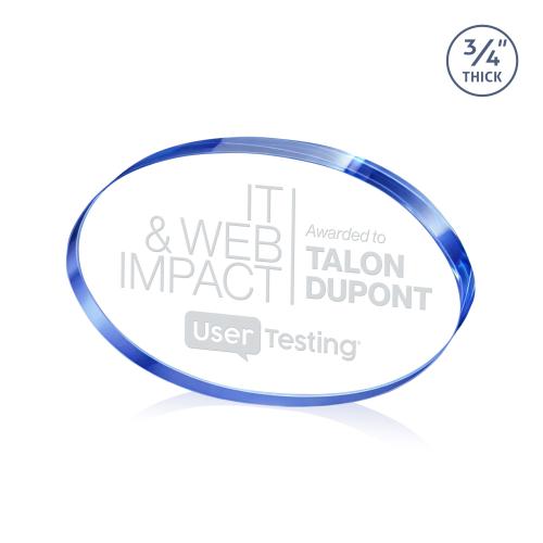 Awards and Plaques - Crystal Trophies - Barlow Oval Blue Circle Crystal Trophy