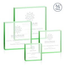Upton Square Green Square / Cube Crystal Trophy - Crystal Paperweights