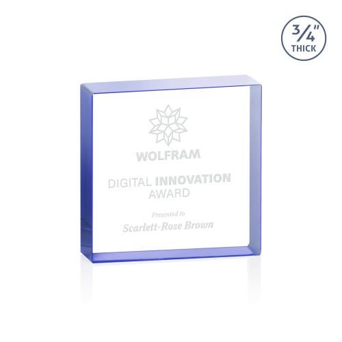 Awards and Plaques - Crystal Trophies - Upton Square Blue Square / Cube Crystal Trophy