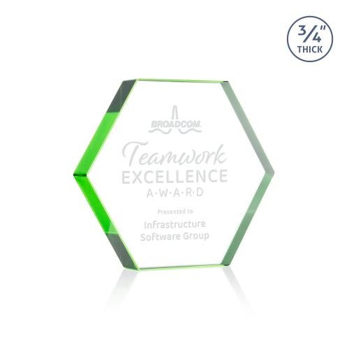 Awards and Plaques - Crystal Trophies - Gilford Hexagon Green Polygon Crystal Trophy