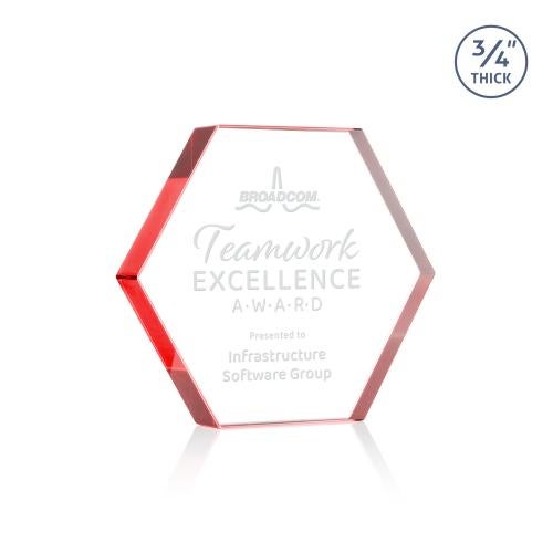 Awards and Plaques - Crystal Trophies - Gilford Hexagon Red Polygon Crystal Trophy
