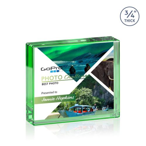 Awards and Plaques - Crystal Trophies - Crystal Paperweights - Kimble Full Color Paperweight - Green