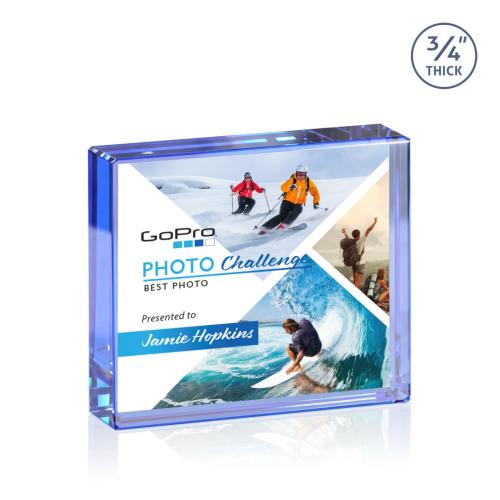 Awards and Plaques - Crystal Trophies - Crystal Paperweights - Kimble Full Color Paperweight - Blue