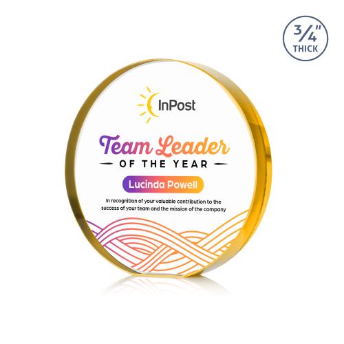 Awards and Plaques - Crystal Trophies - McMahon Full Color Gold Circle Crystal Trophy