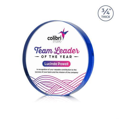 Awards and Plaques - Crystal Trophies - McMahon Full Color Blue Circle Crystal Trophy