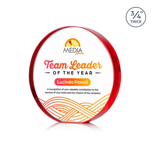 Awards and Plaques - Crystal Trophies - McMahon Full Color Red Circle Crystal Trophy