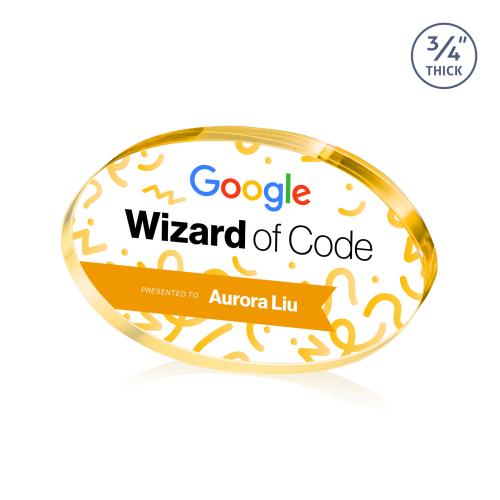 Awards and Plaques - Crystal Trophies - Barlow Oval Full Color Gold Circle Crystal Trophy