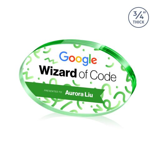 Awards and Plaques - Crystal Trophies - Barlow Oval Full Color Green Circle Crystal Trophy