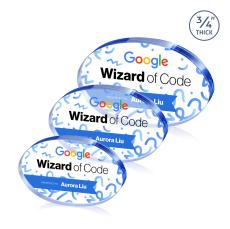 Barlow Oval Full Color Blue Circle Crystal Trophy - Crystal Trophies