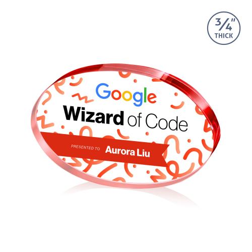 Awards and Plaques - Crystal Trophies - Barlow Oval Full Color Red Circle Crystal Trophy