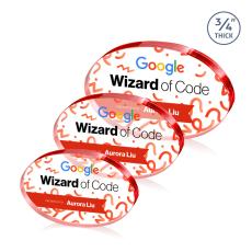 Barlow Oval Full Color Red Circle Crystal Trophy - Employee Awards