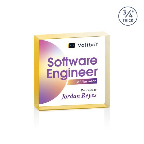 Awards and Plaques - Crystal Trophies - Upton Square Full Color Gold Square / Cube Crystal Trophy