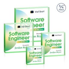 Upton Square Full Color Green Square / Cube Crystal Trophy - Employee Awards