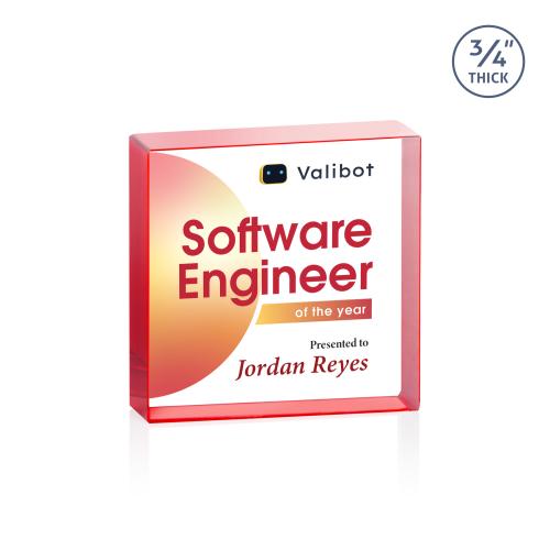 Awards and Plaques - Crystal Trophies - Upton Square Full Color Red Square / Cube Crystal Trophy