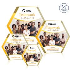 Gilford Hexagon Full Color Gold Polygon Crystal Trophy - Employee Awards