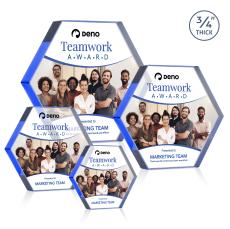 Gilford Hexagon Full Color Blue Polygon Crystal Trophy - Glass Trophies