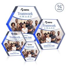 Gilford Hexagon Full Color Blue Polygon Crystal Trophy - Employee Awards