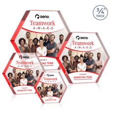 Gilford Hexagon Full Color Red Polygon Crystal Trophy - Employee Awards