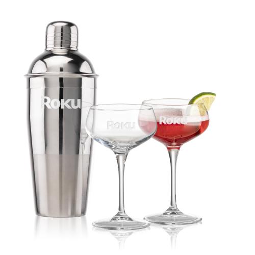Custom Barware Glasses - Cocktail Glasses - Catania Shaker & Grady Cocktail Set