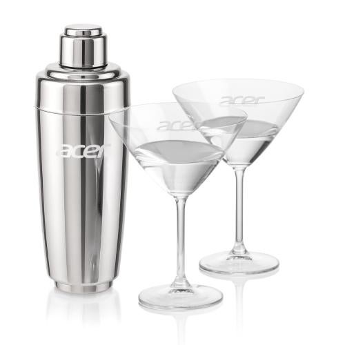 Custom Barware Glasses - Cocktail Glasses - Pescara Shaker & Flynn Martini Set