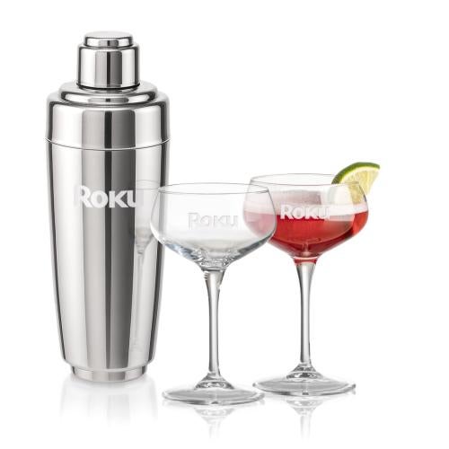Custom Barware Glasses - Cocktail Glasses - Pescara Shaker & Grady Cocktail Set