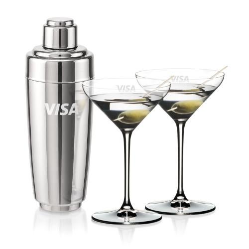 Custom Barware Glasses - Cocktail Glasses - Pescara Shaker & RIEDEL Martini Set