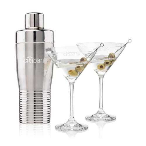 Custom Barware Glasses - Cocktail Glasses - Genoa Shaker & Robles Martini Set