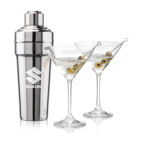 Custom Barware Glasses - Cocktail Glasses - Milano Shaker & Robles Martini Set