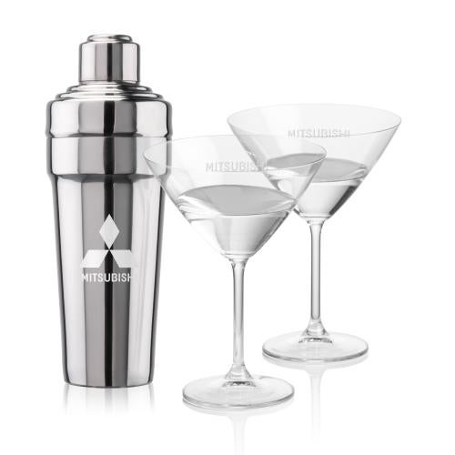 Custom Barware Glasses - Cocktail Glasses - Milano Shaker & Flynn Martini Set