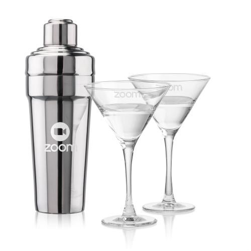 Custom Barware Glasses - Cocktail Glasses - Milano Shaker & Barrera Martini Set