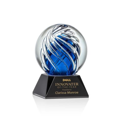 Awards and Plaques - Glass Trophies - Art Glass Trophies - Truong on Cahill Base Black Globe Glass Trophy