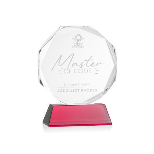 Awards and Plaques - Crystal Trophies - Acadian on Helton Base Red Crystal Trophy