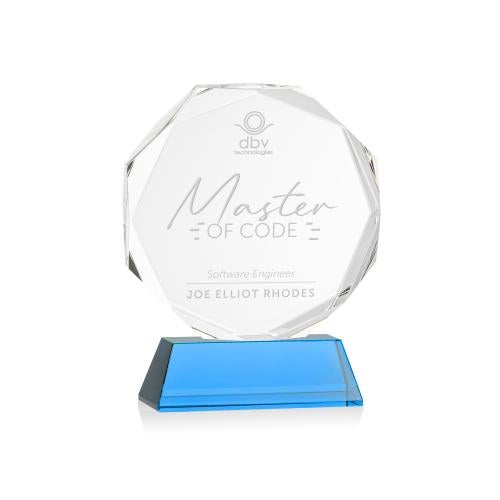 Awards and Plaques - Crystal Trophies - Acadian on Helton Base Sky Blue Crystal Trophy