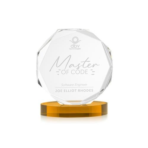 Awards and Plaques - Crystal Trophies - Acadian on Alberton Base Amber Crystal Trophy