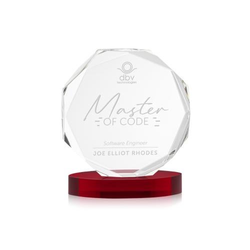 Awards and Plaques - Crystal Trophies - Acadian on Alberton Base Red Polygon Crystal Trophy